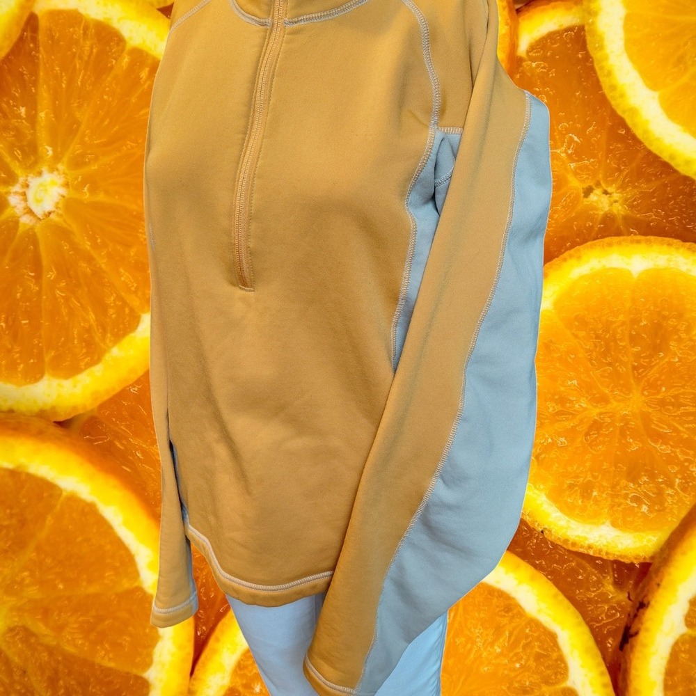 Obermeyer Mens 1/4 Zip Pullover Sweater Mustard Yellow Light‎ Gray Size M